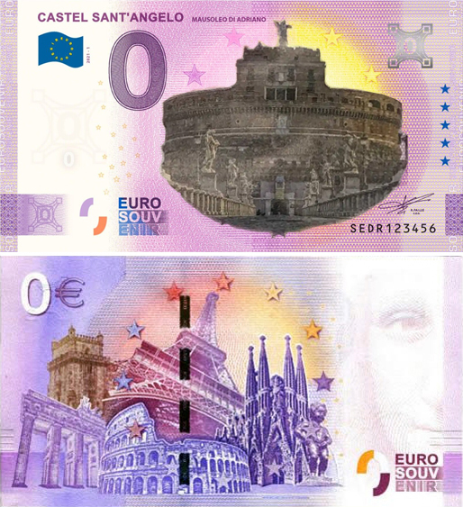 Banconota 0 Euro Castel Sant'Angelo "Mausoleo di Adriano" (COLORATA) -  Italia - 2021 