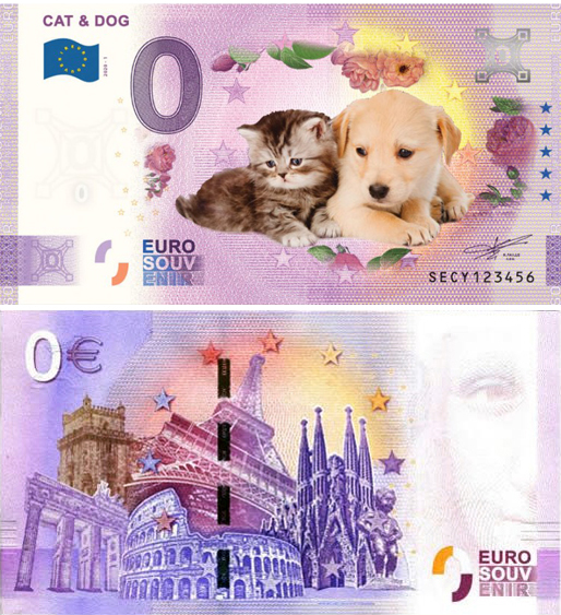 Banconota 0 Euro Cat & Dog (COLORATA) -  Italia - 2021 