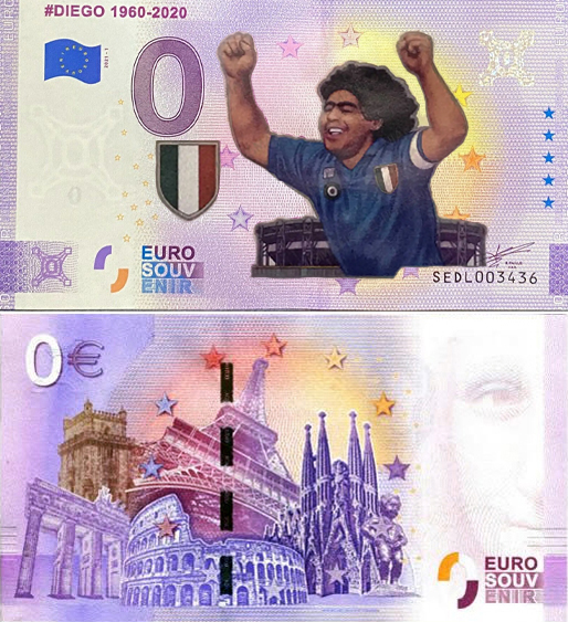 Banconota 0 Euro #Diego 1960-2020 (COLORATA) -  Italia - 2021 