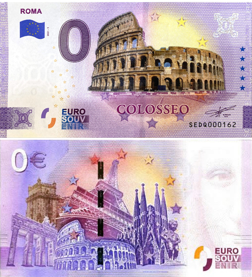 Banconota 0 Euro Roma - Colosseo (COLORATA) -  Italia - 2021 