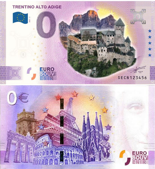 Banconota 0 Euro Trentino Alto Adige (COLORATA) -  Italia - 2021 