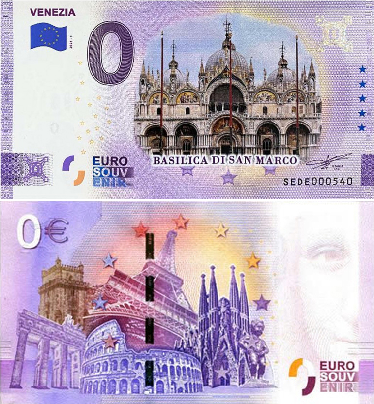 Banconota 0 Euro Venezia - Basilica di San Marco (COLORATA) -  Italia - 2021 