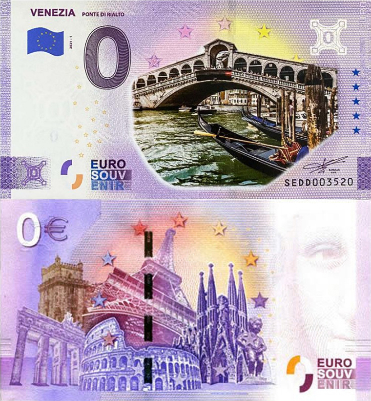 Banconota 0 Euro Venezia "Ponte di Rialto" (COLORATA) -  Italia - 2021 