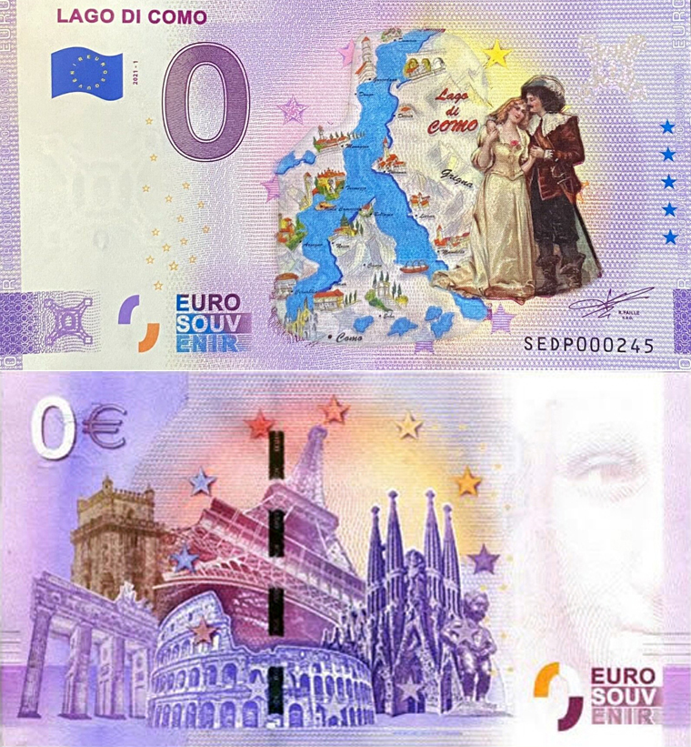 Banconota 0 Euro Lago di Como (COLORATA) -  Italia - 2021 