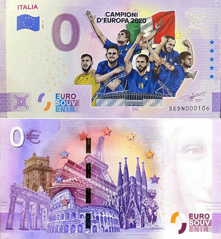 Banconota 0 Euro Italia Campione d'Europa 2020 - Italia 2021-2 (COLORATA) -  Italia - 2021 