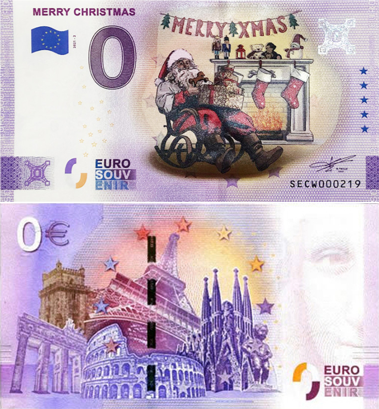 Banconota 0 Euro Merry Christmas - Italia N°2 (COLORATA) -  Italia - 2021 