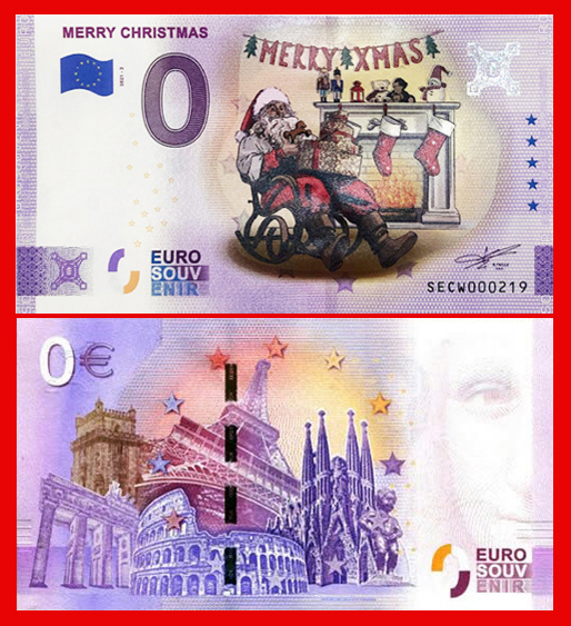 Banconota 0 Euro Merry Christmas - Italia N°2 (COLORATA IN FOLDER) -  Italia - 2021 