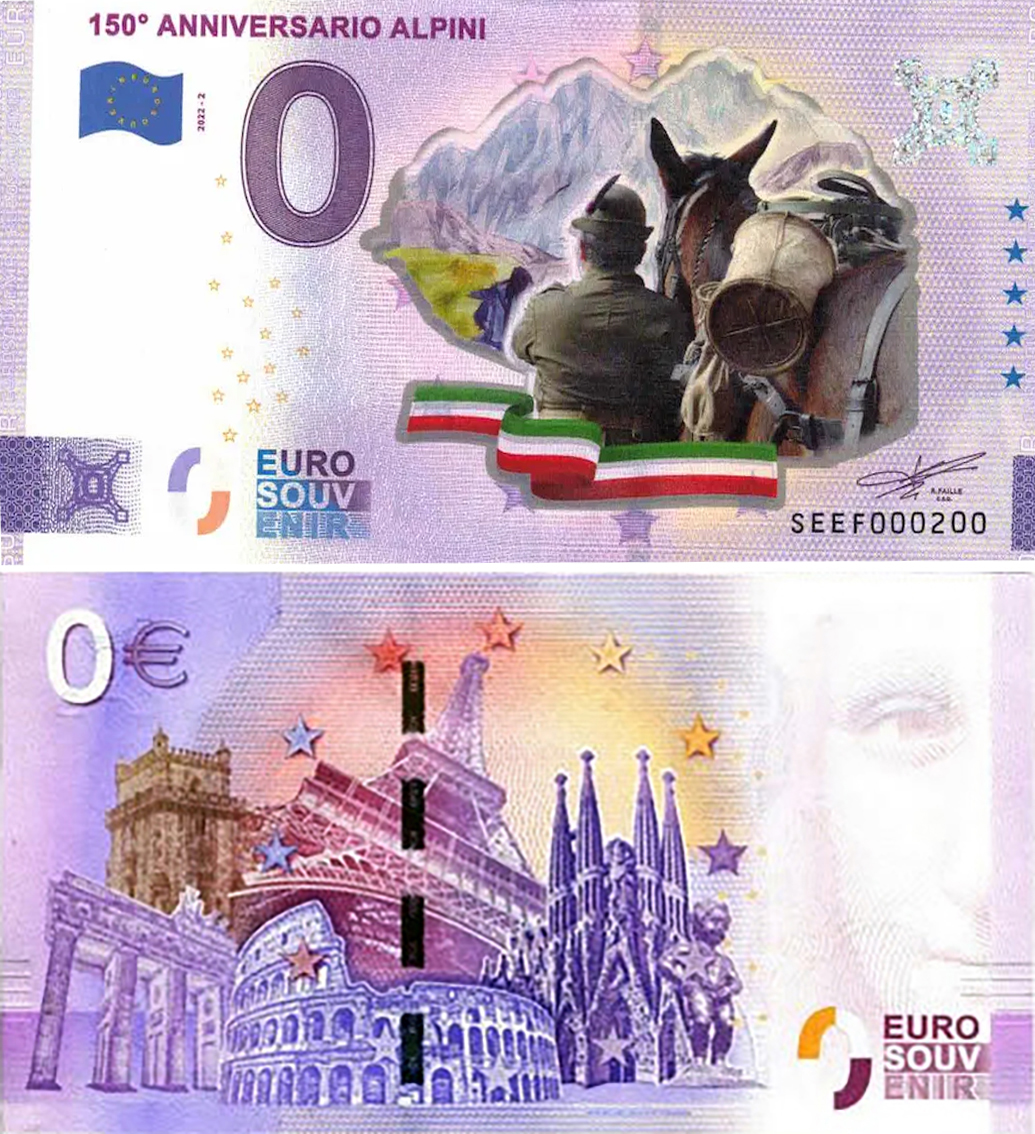 Banconota 0 Euro 150° Anniversario Alpini - 2022-2 (COLORATA) -  Italia - 2022 