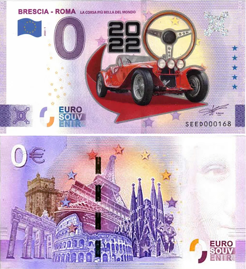 Banconota 0 Euro Brescia - Roma "La Corsa Più Bella del Mondo" (COLORATA) -  Italia - 2022 