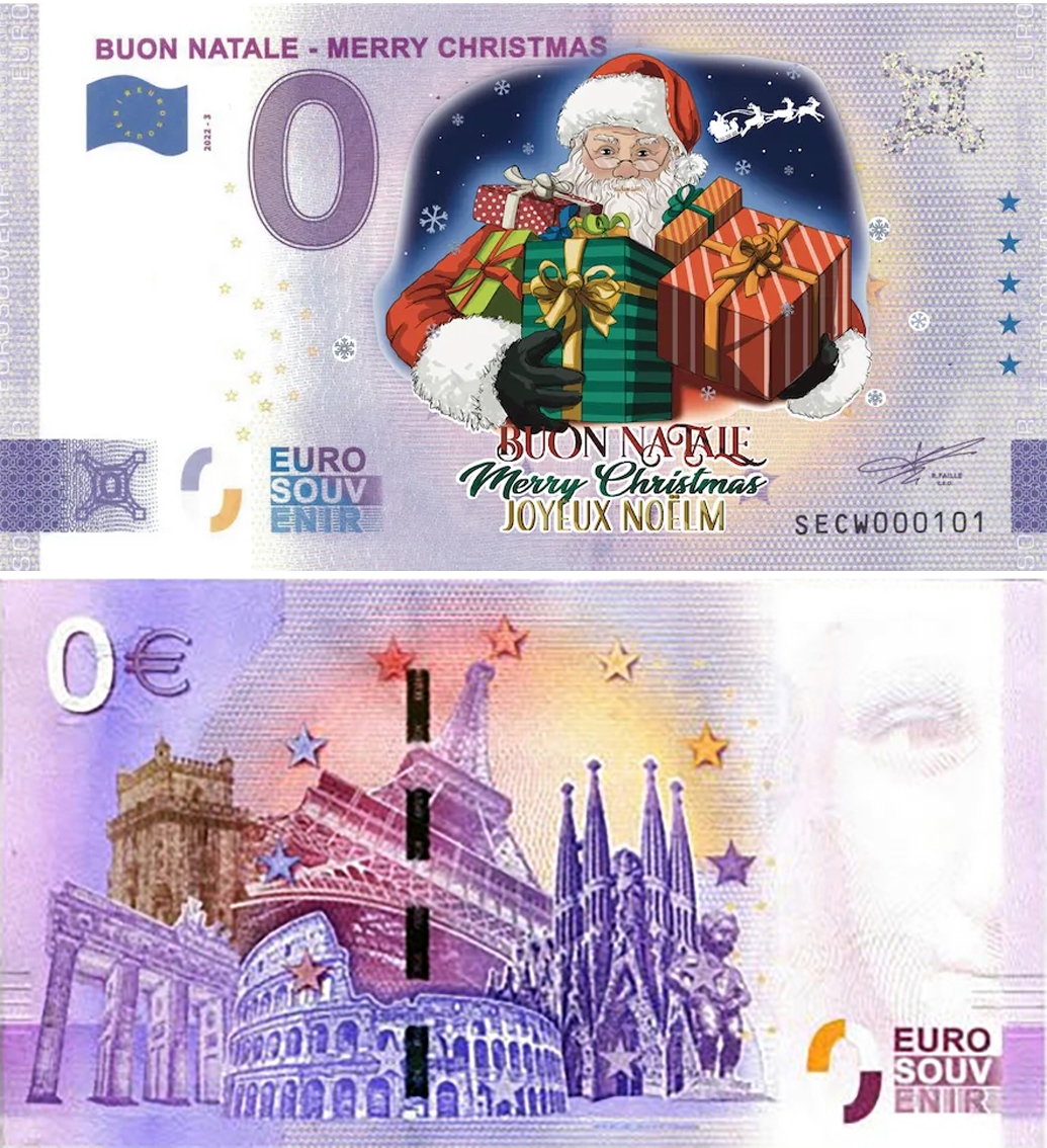 Banconota 0 Euro Buon Natale - Merry Christmas (COLORATA) -  Italia - 2022 