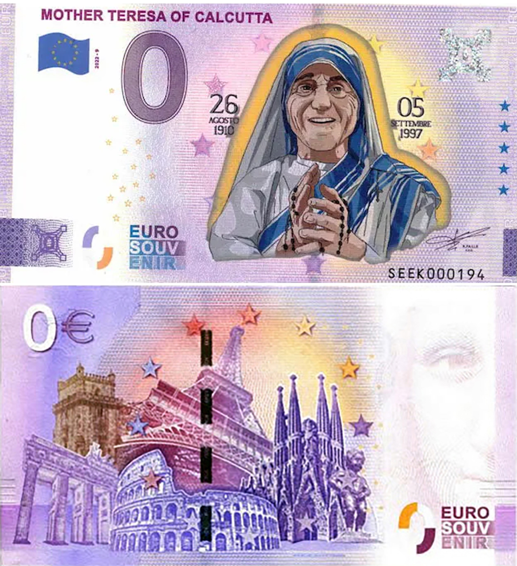 Banconota 0 Euro Mother Teresa of Calcutta (COLORATA) -  Italia - 2022 