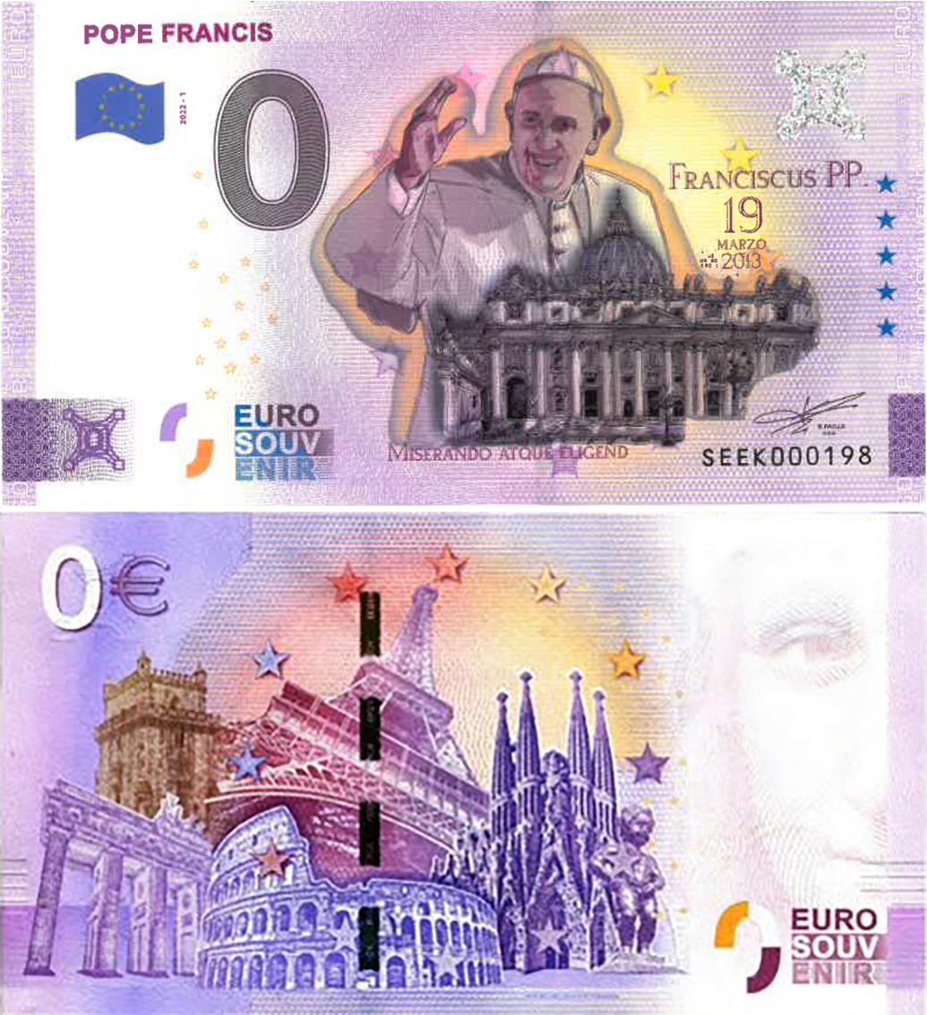 Banconota 0 Euro Pope Francis (COLORATA) -  Italia - 2022 