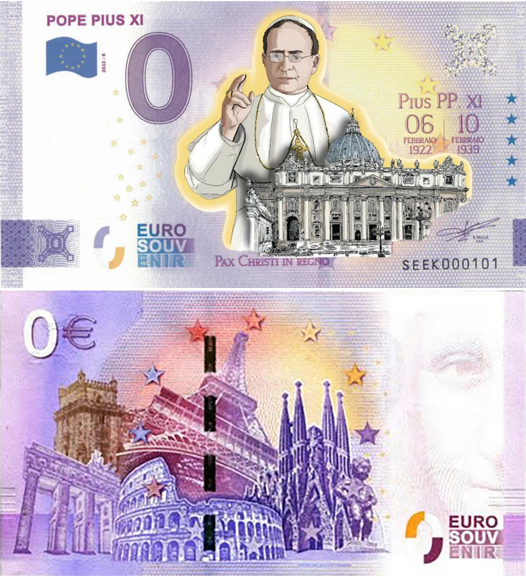 Banconota 0 Euro Pope Pius XI (COLORATA) -  Italia - 2022 