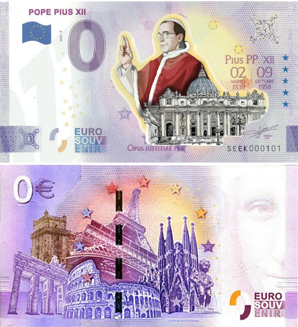 Banconota 0 Euro Pope Pius XII (COLORATA) -  Italia - 2022 