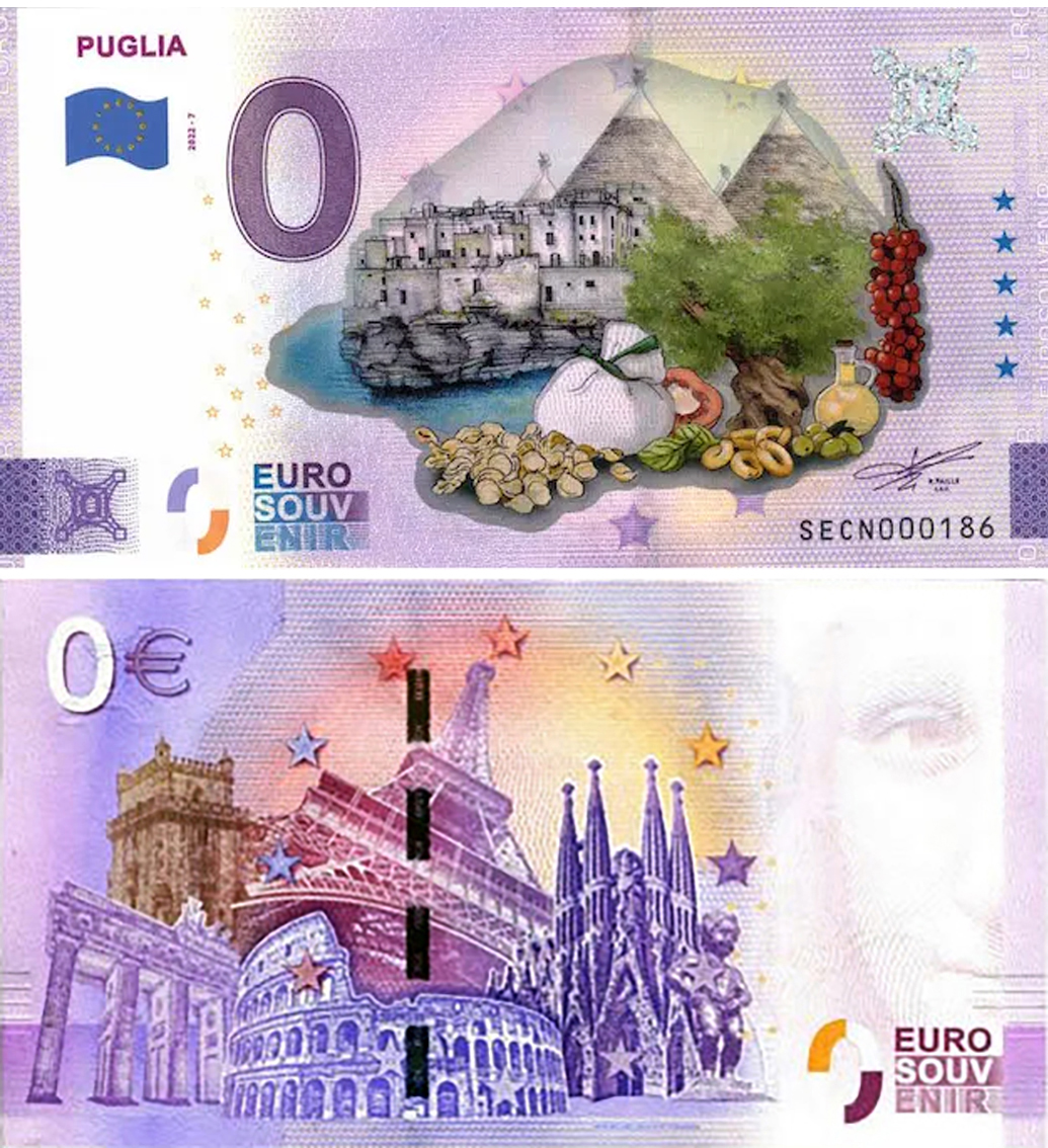 Banconota 0 Euro Puglia (COLORATA) -  Italia - 2022 