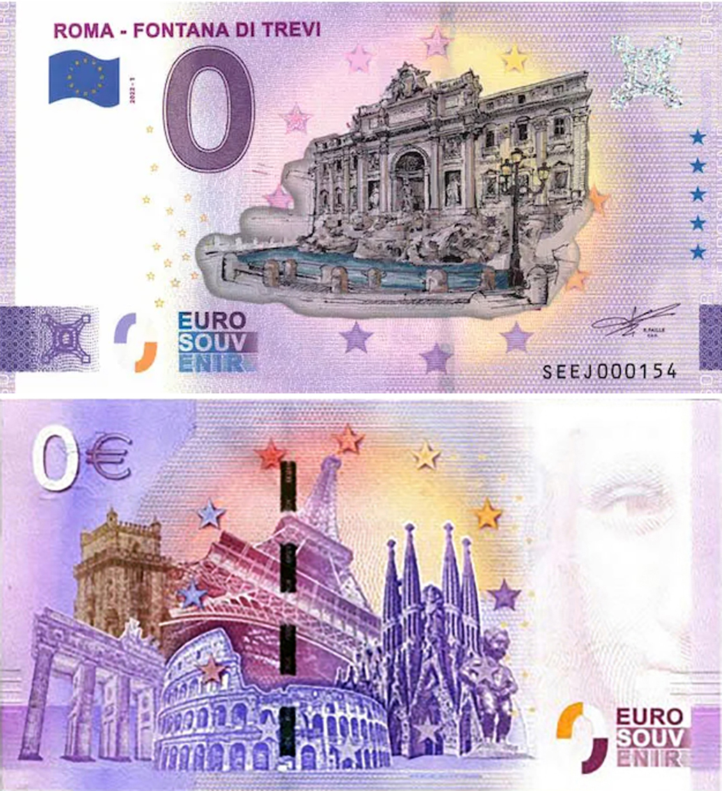 Banconota 0 Euro Roma - Fontana di Trevi (COLORATA) -  Italia - 2022 