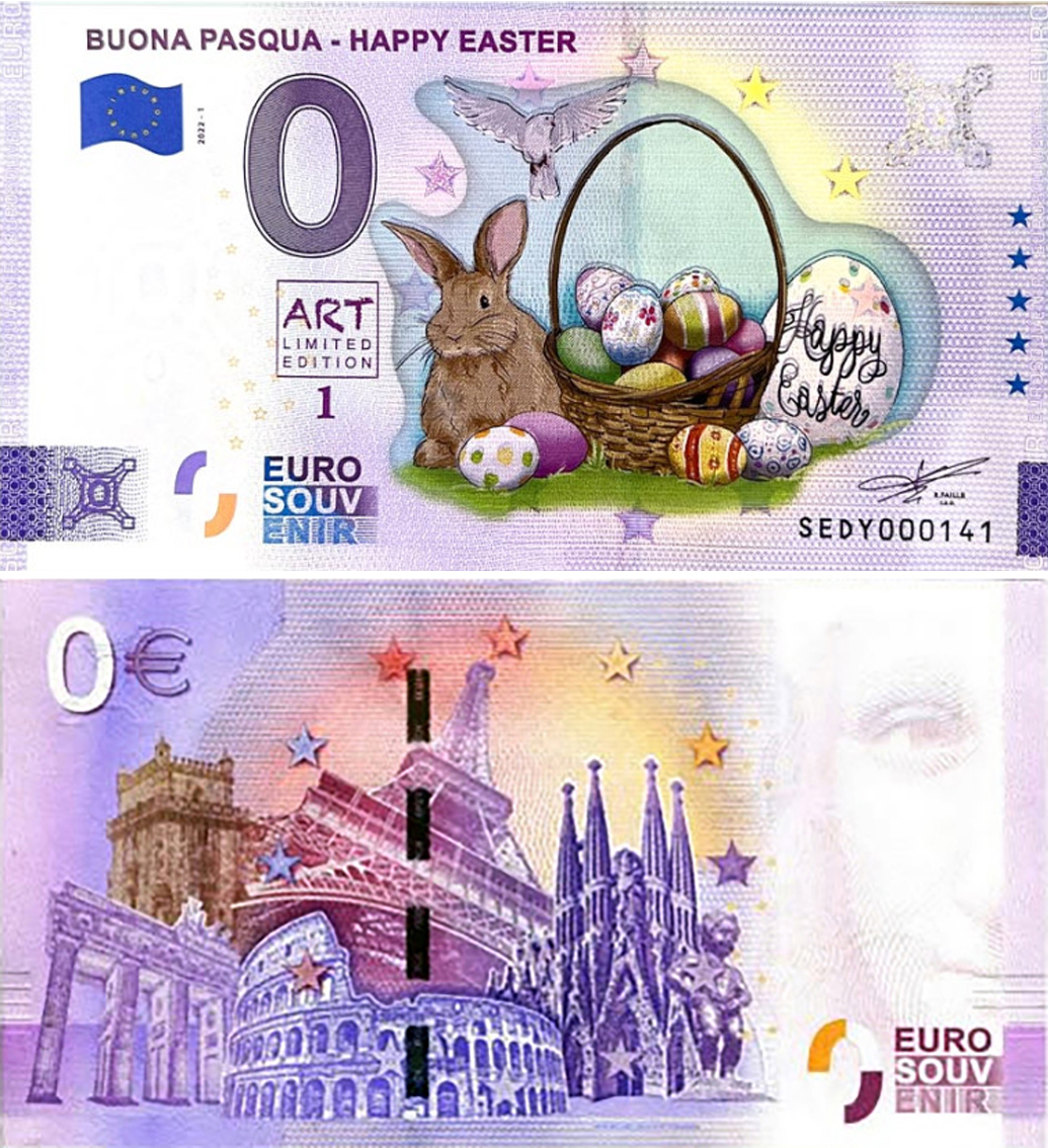 Banconota 0 Euro Buona Pasqua - Happy Easter (COLORATA) -  Italia - 2022 
