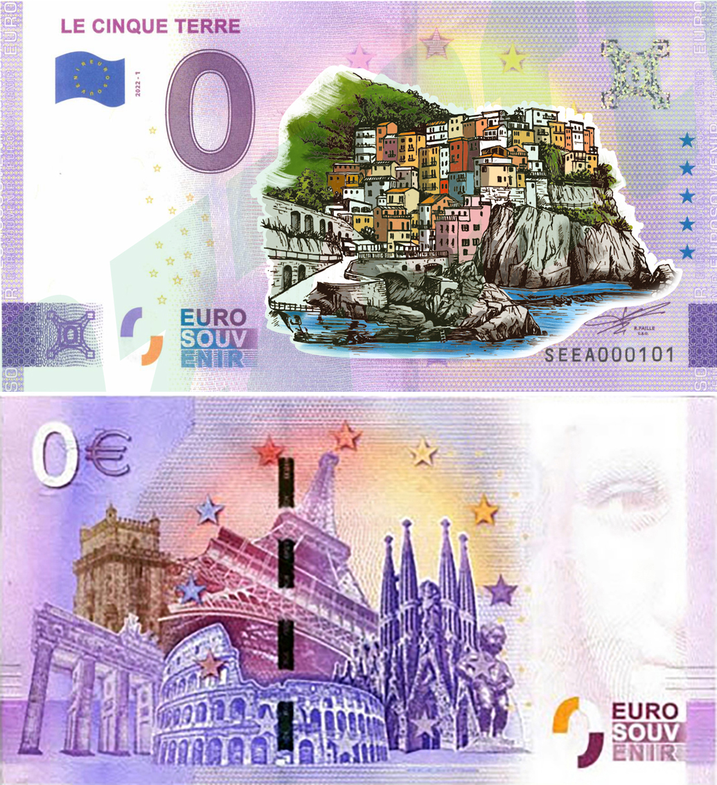 Banconota 0 Euro Le Cinque Terre (COLORATA) -  Italia - 2022 
