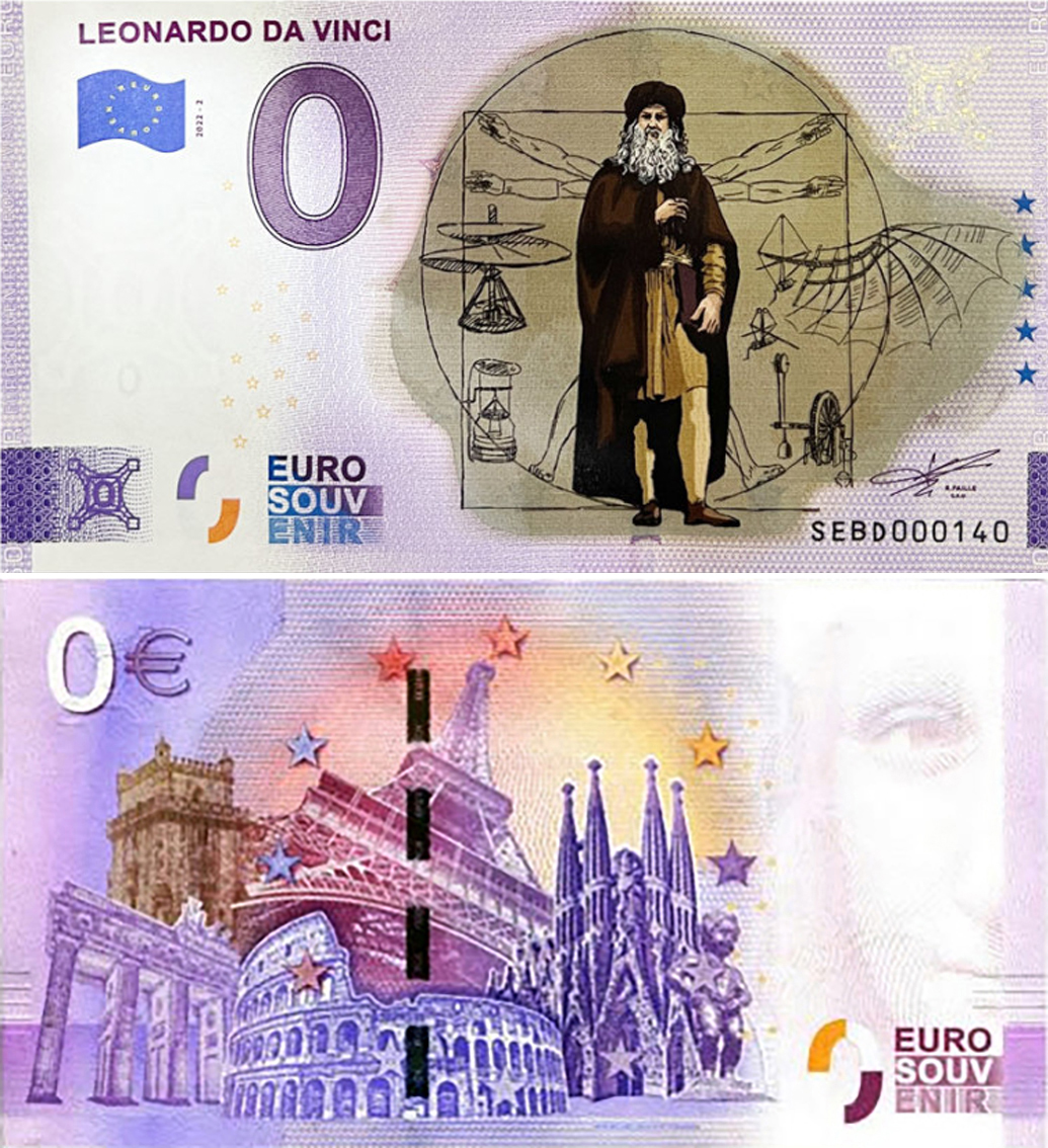 Banconota 0 Euro Leonardo da Vinci (COLORATA) -  Italia - 2022 