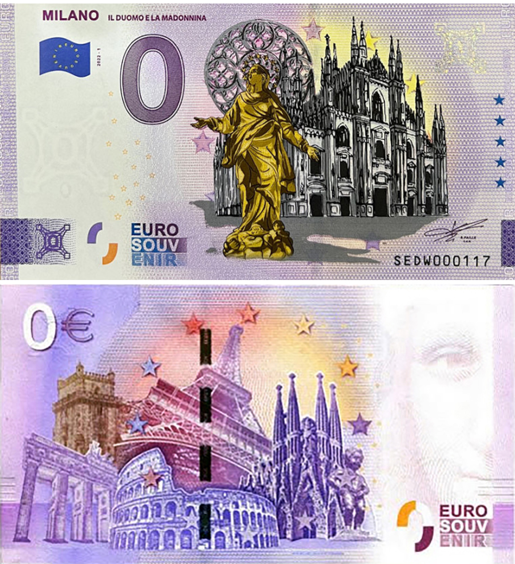 Banconota 0 Euro Milano "Il Duomo e la Madonnina" (COLORATA) -  Italia - 2022 