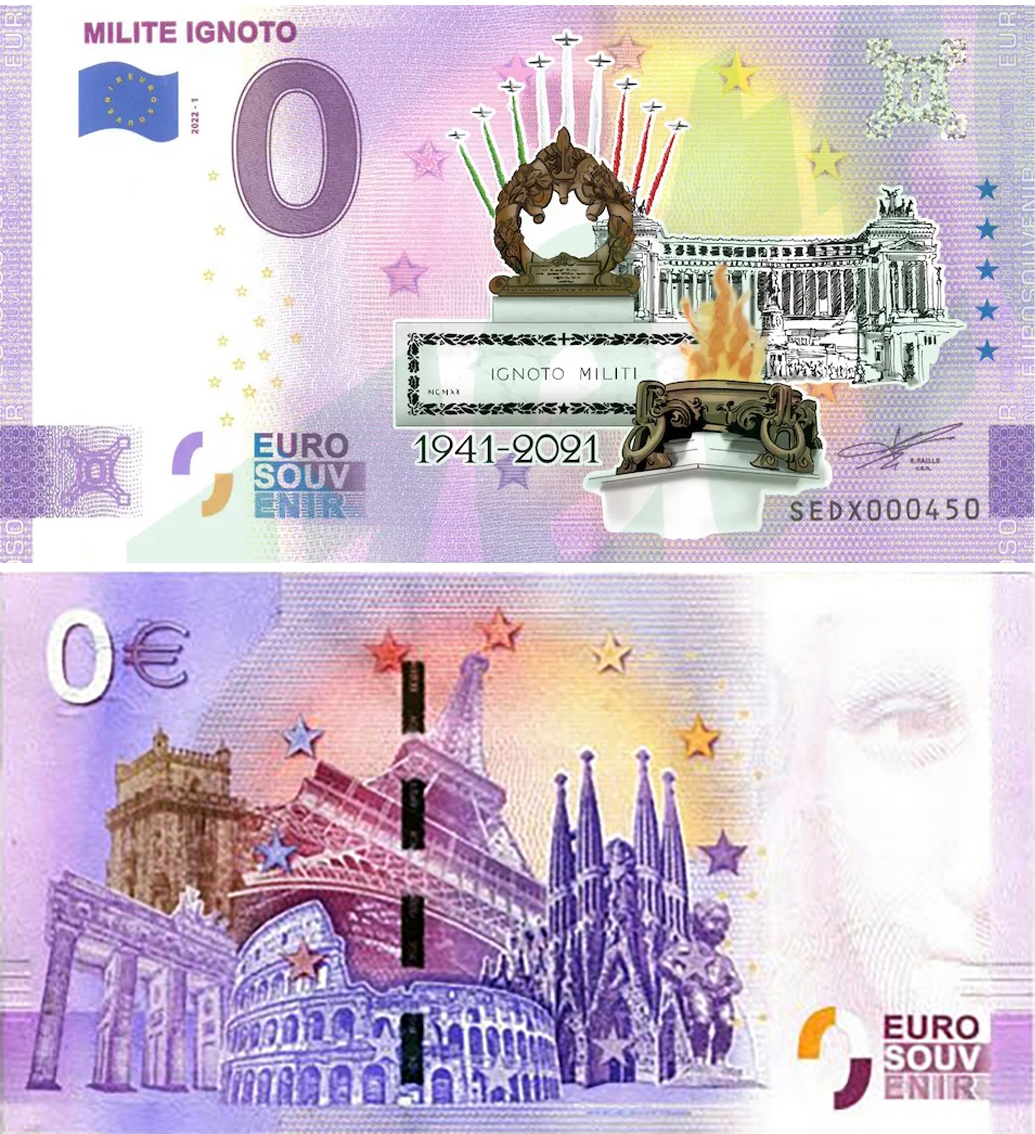 Banconota 0 Euro Milite Ignoto (COLORATA) -  Italia - 2022 