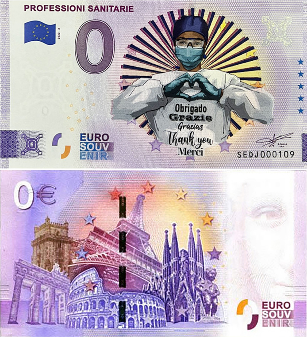 Banconota 0 Euro Professioni Sanitarie (COLORATA) -  Italia - 2022 