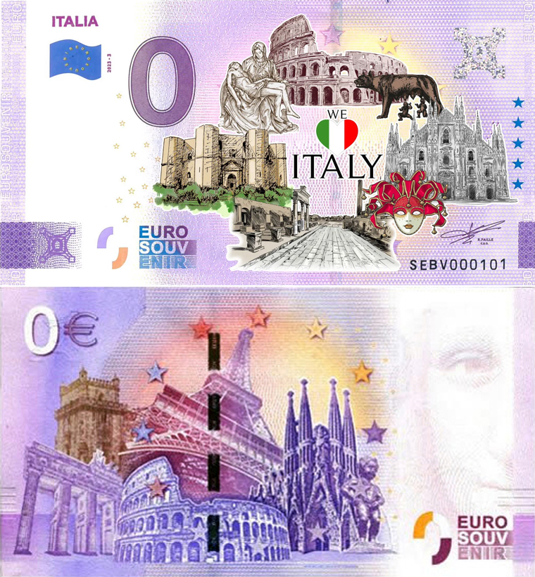 Banconota 0 Euro Italia (COLORATA) -  Italia - 2023 