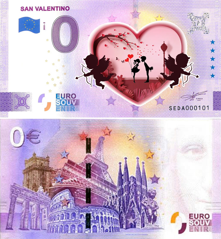 Banconota 0 Euro San Valentino (COLORATA) -  Italia - 2023 