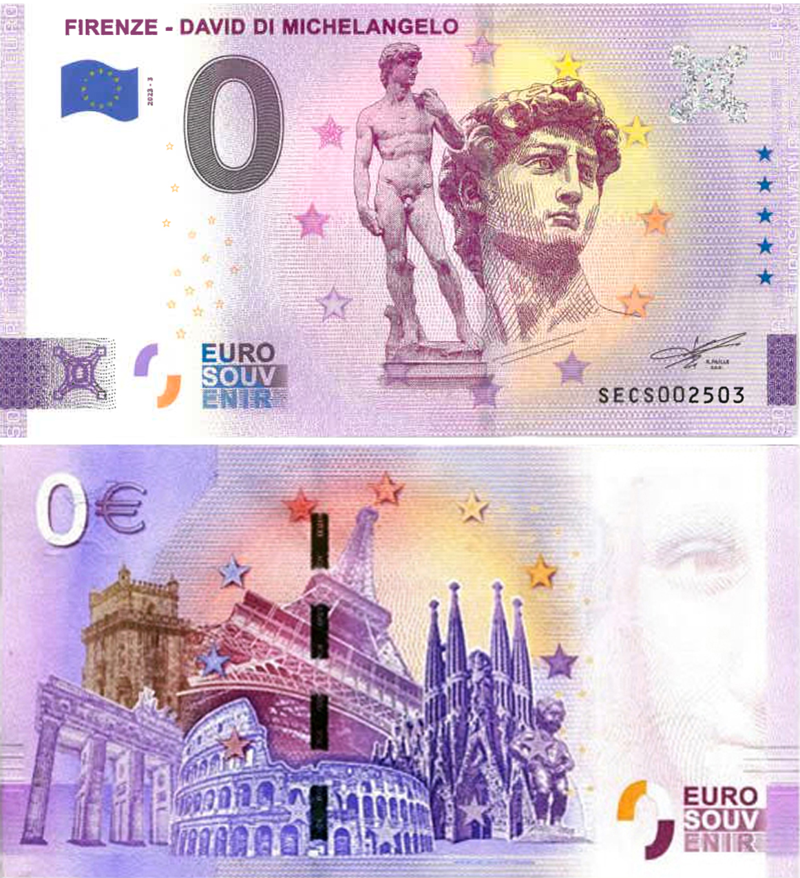 Banconota 0 Euro Firenze - David di Michelangelo -  Italia - 2023 
