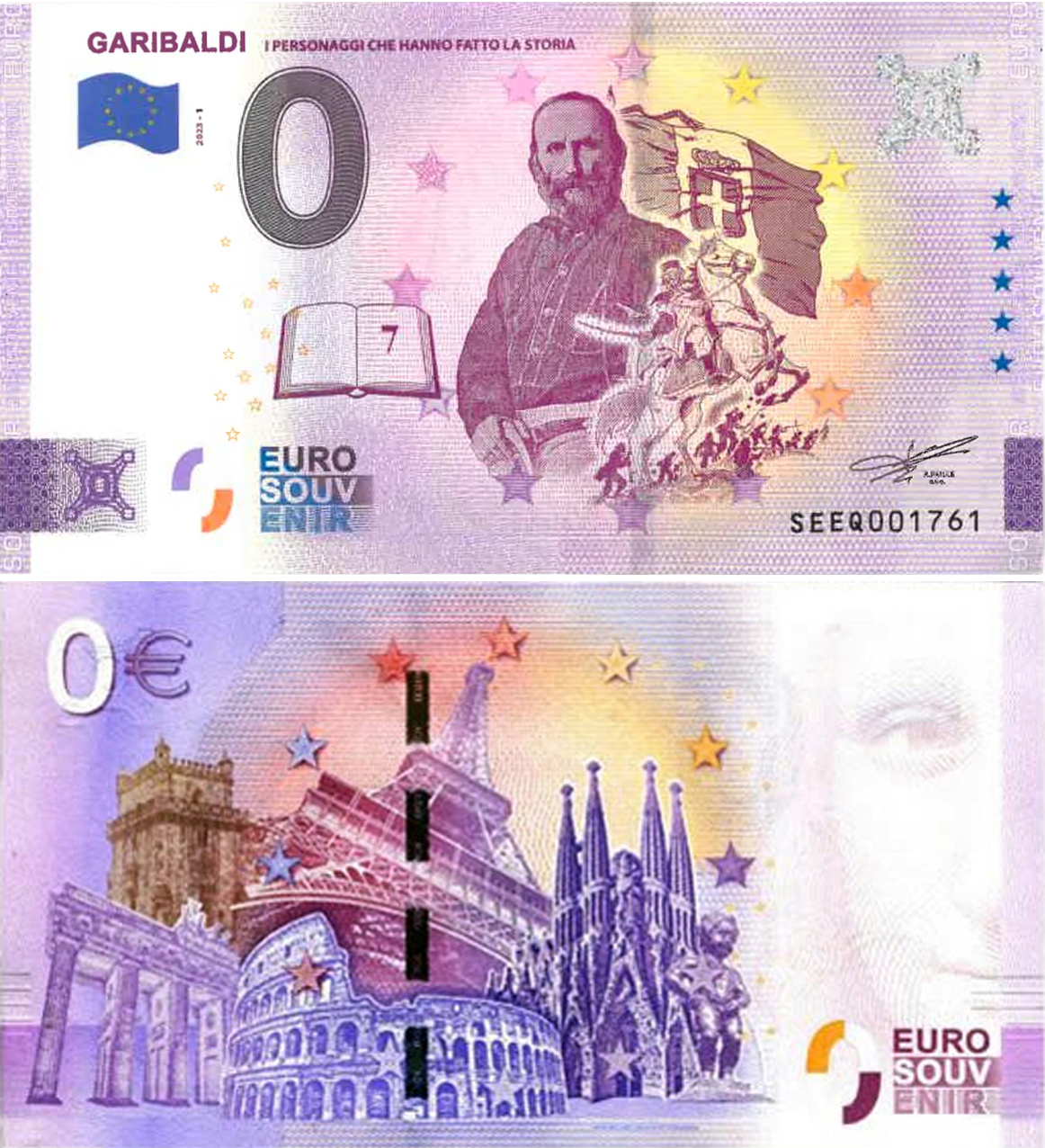 Banconota 0 Euro Garibaldi "I Personaggi che Hanno Fatto la Storia" -  Italia - 2023 