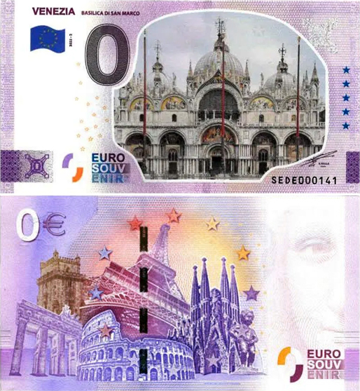 Banconota 0 Euro Venezia "Basilica di San Marco" (COLORATA) -  Italia - 2023 