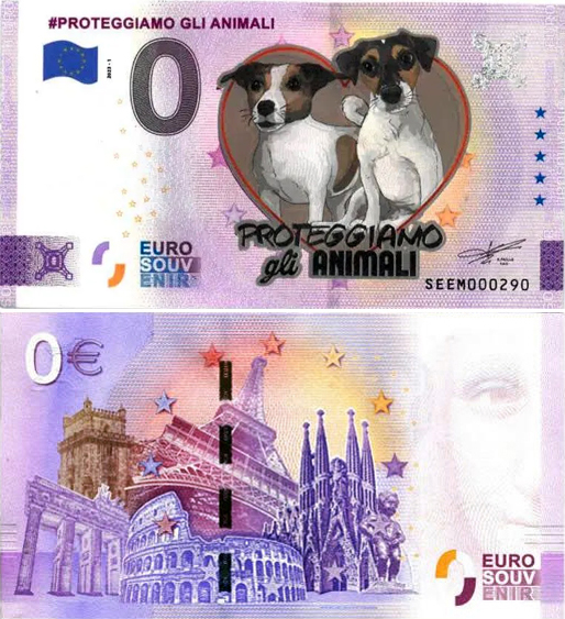 Banconota 0 Euro #Proteggiamo gli Animali (COLORATA) -  Italia - 2023 