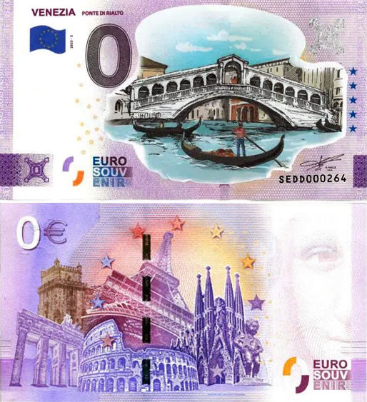 Banconota 0 Euro Venezia "Ponte di Rialto" (COLORATA) -  Italia - 2023 
