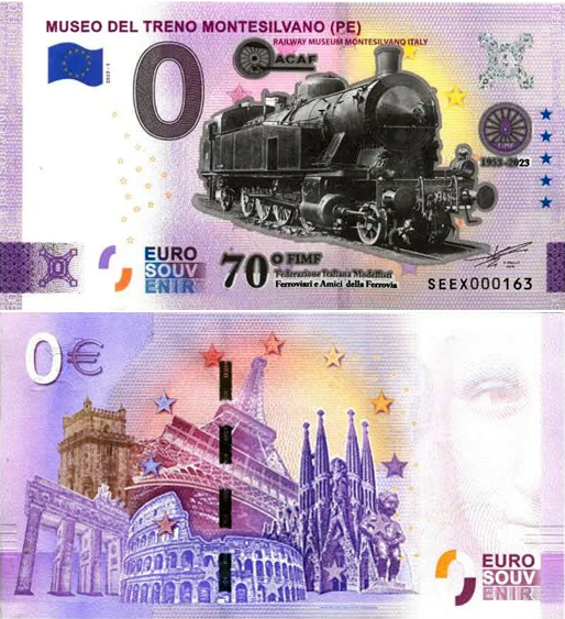 Banconota 0 Euro Museo del Treno Montesilvano (PE) (COLORATA) -  Italia - 2023 