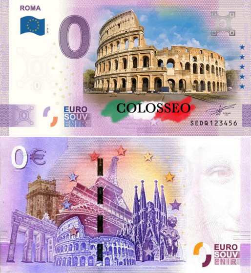 Banconota 0 Euro Roma - Colosseo (COLORATA) -  Italia - 2024 