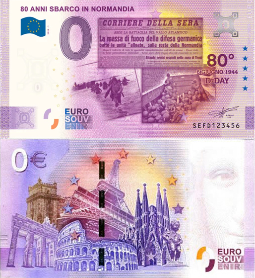 Banconota 0 Euro 80 Anni Sbarco in Normandia -  Italia - 2024 