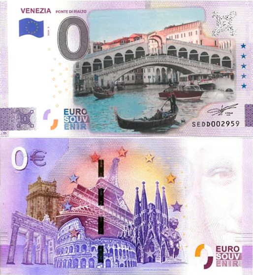 Banconota 0 Euro Venezia "Ponte di Rialto" (COLORATA) -  Italia - 2024 