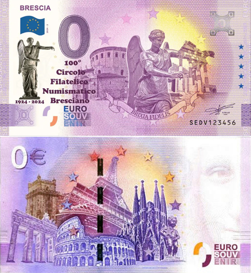 Banconota 0 Euro Brescia - 100° Circolo Filatelico Numismatico Bresciano -  Italia - 2024 