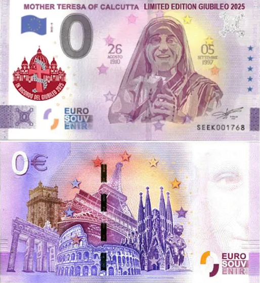 Banconota 0 Euro Mother Teresa of Calcutta - Edizione Speciale Giubileo 2025 -  Italia - 2024 