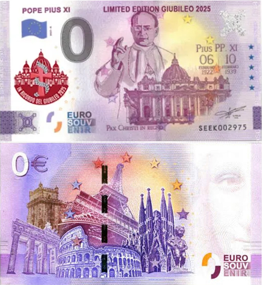 Banconota 0 Euro Pope Pius XI - Edizione Speciale Giubileo 2025 -  Italia - 2024 