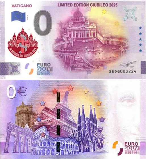 Banconota 0 Euro Vaticano - Edizione Speciale Giubileo 2025 -  Italia - 2024 