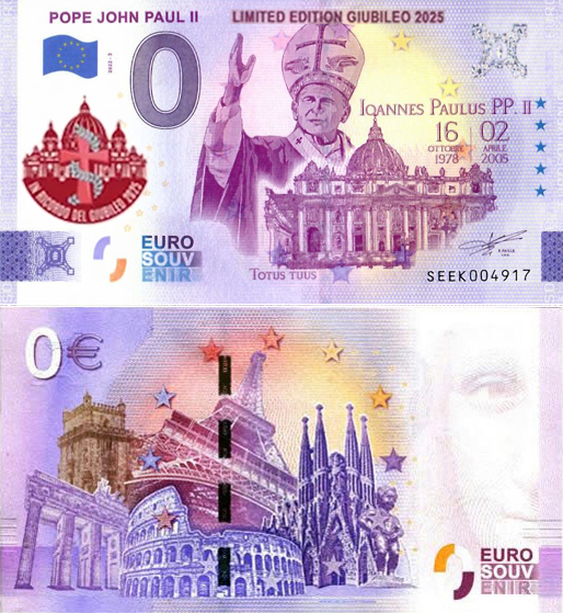 Banconota 0 Euro Pope John Paul II - Edizione Speciale Giubileo 2025 -  Italia - 2024 