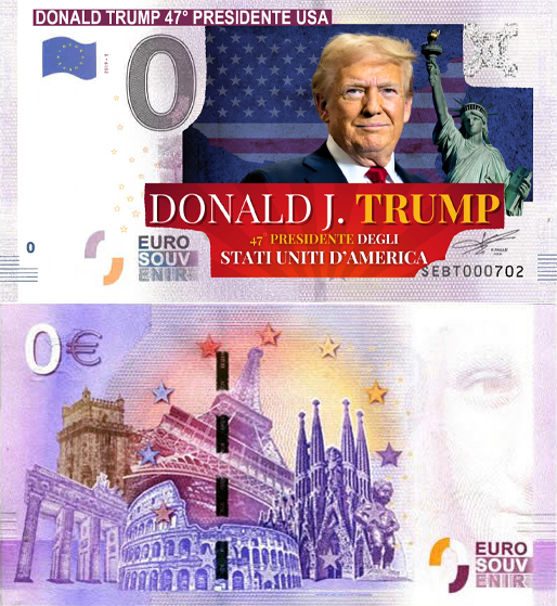 Banconota 0 Euro Donald Trump - 47° Presidente USA -  Italia - 2025 