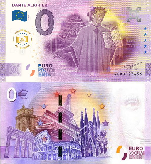 Banconota 0 Euro Dante Alighieri - 10° Anniversario -  Italia - 2025 