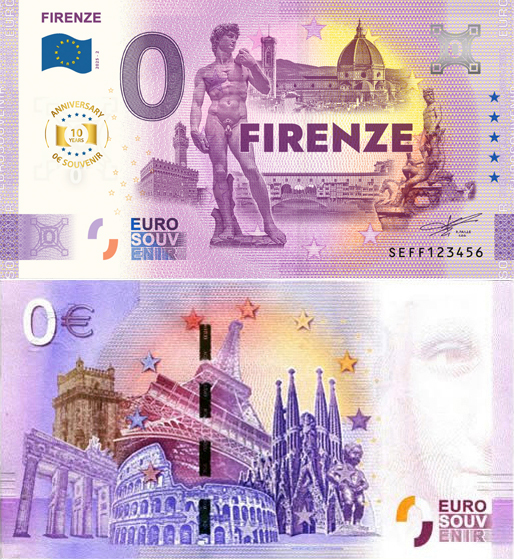 Banconota 0 Euro Firenze - 10° Anniversario -  Italia - 2025 