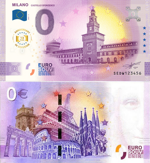 Banconota 0 Euro Milano "Castello Sforzesco" - 10° Anniversario -  Italia - 2025 