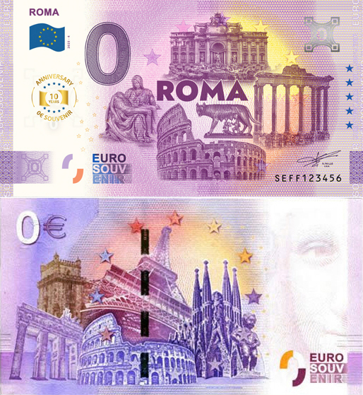 Banconota 0 Euro Roma - 10° Anniversario -  Italia - 2025 