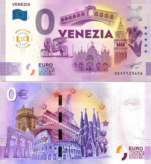 Banconota 0 Euro Venezia - 10° Anniversario -  Italia - 2025 
