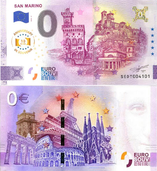 Banconota 0 Euro San Marino - 10° Anniversario -  Italia - 2025 