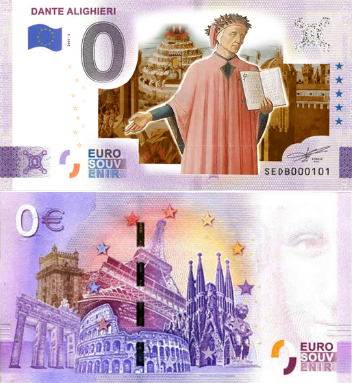 Banconota 0 Euro Dante Alighieri (COLORATA) -  Italia - 2025 